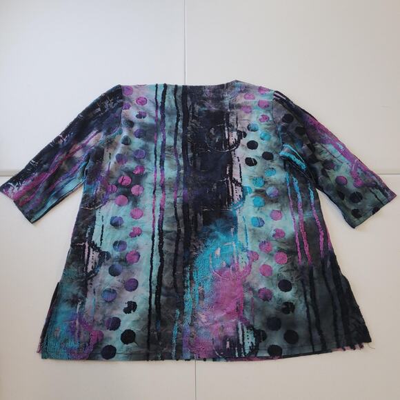 Creation Shirt Womens 2X Multicolor Abstract Tunic 3/4 Sleeve Button Detail - Picture 3 of 8